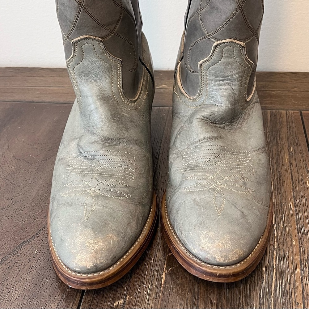 Vintage Acme Grey Leather Western Cowboy Boots Mens 9.5 D - Picture 5 of 12